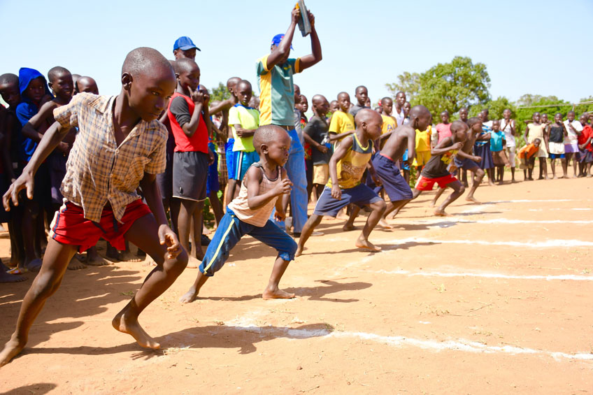 Kids at the start of a race in Uganda
