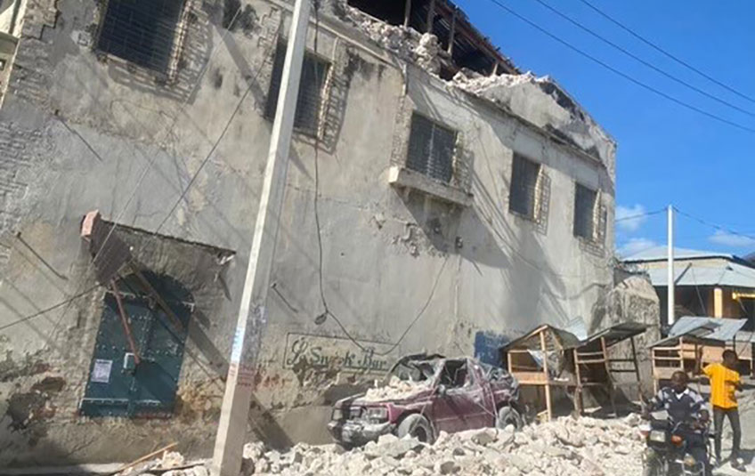 A damaged building in Haiti following the August 14, 2021 earthquake
