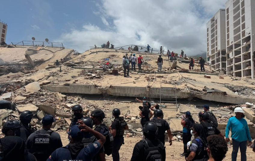 La Guaira Venezuela June 2026 earthquake damage aftermath building collapsed rescue teams photo by Pastor Klixon Castillo of Iglesia Biblica Bautista de Valencia