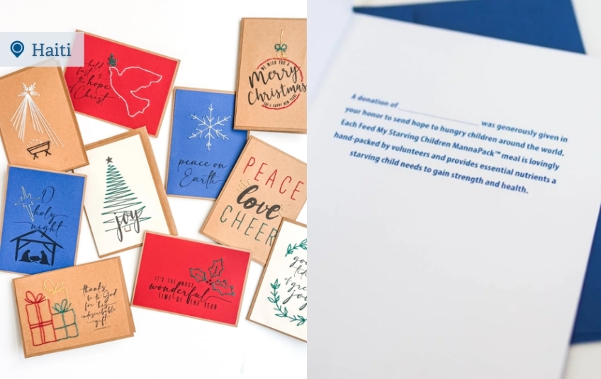 Embroidered Christmas cards and donation cards