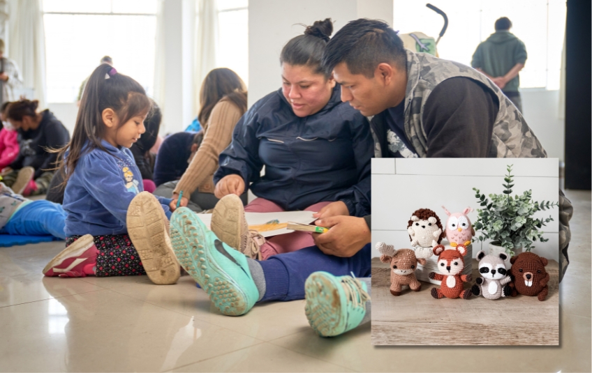Parents and daughter in Peru and amigurumi fair trade handcrafted stuffed animal toys for kids