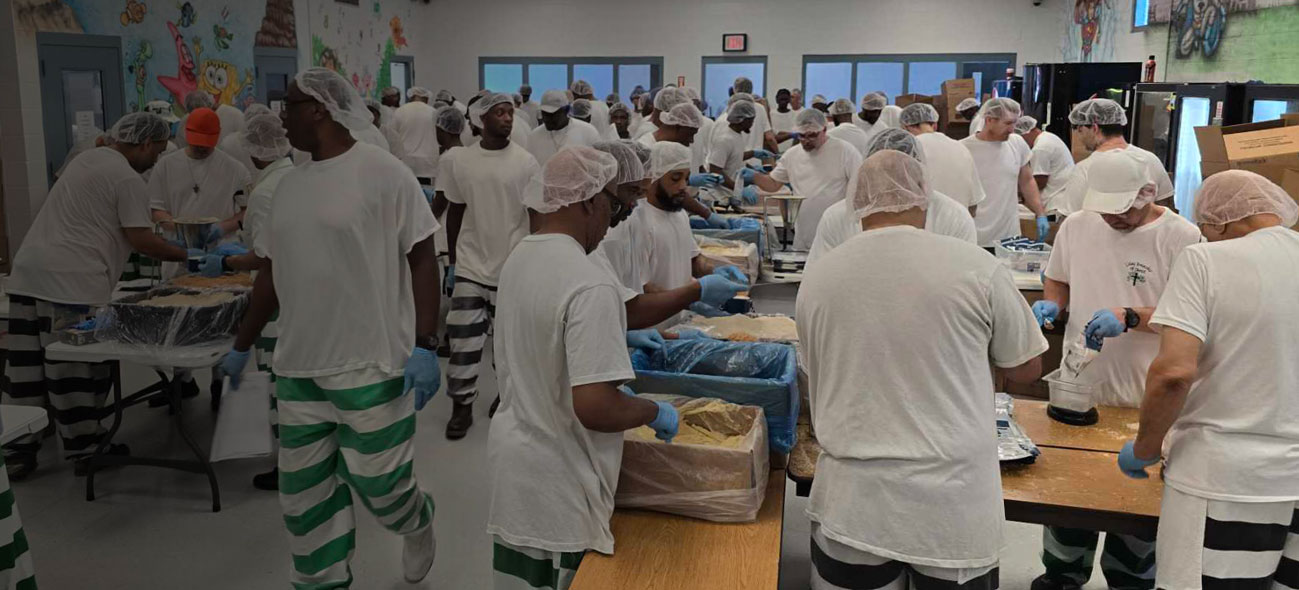 inmates packing FMSC meals at a correctional facility MobilePack event