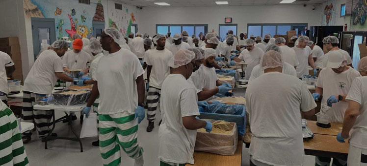 inmates packing FMSC meals at a correctional facility MobilePack event