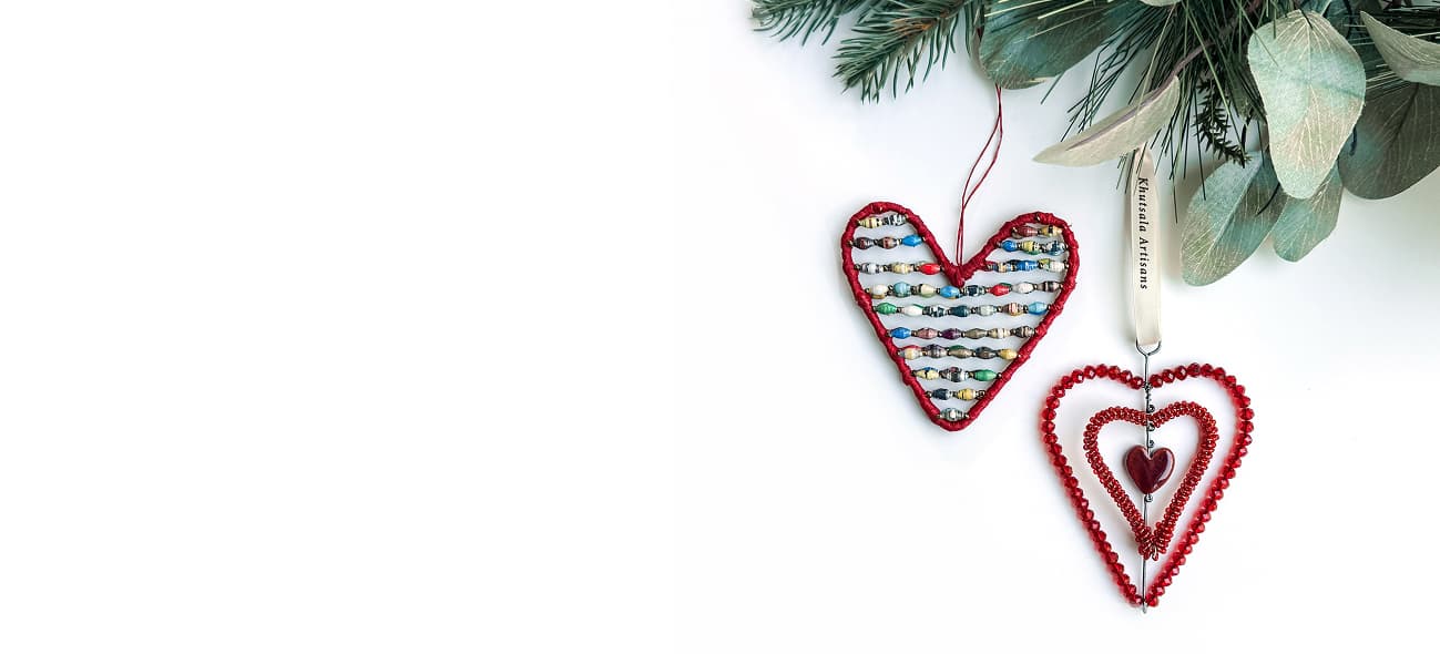 Two donation heart ornaments