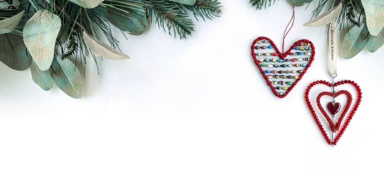 Two donation heart ornaments