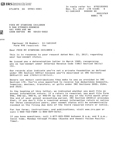 IRS tax exempt status letter